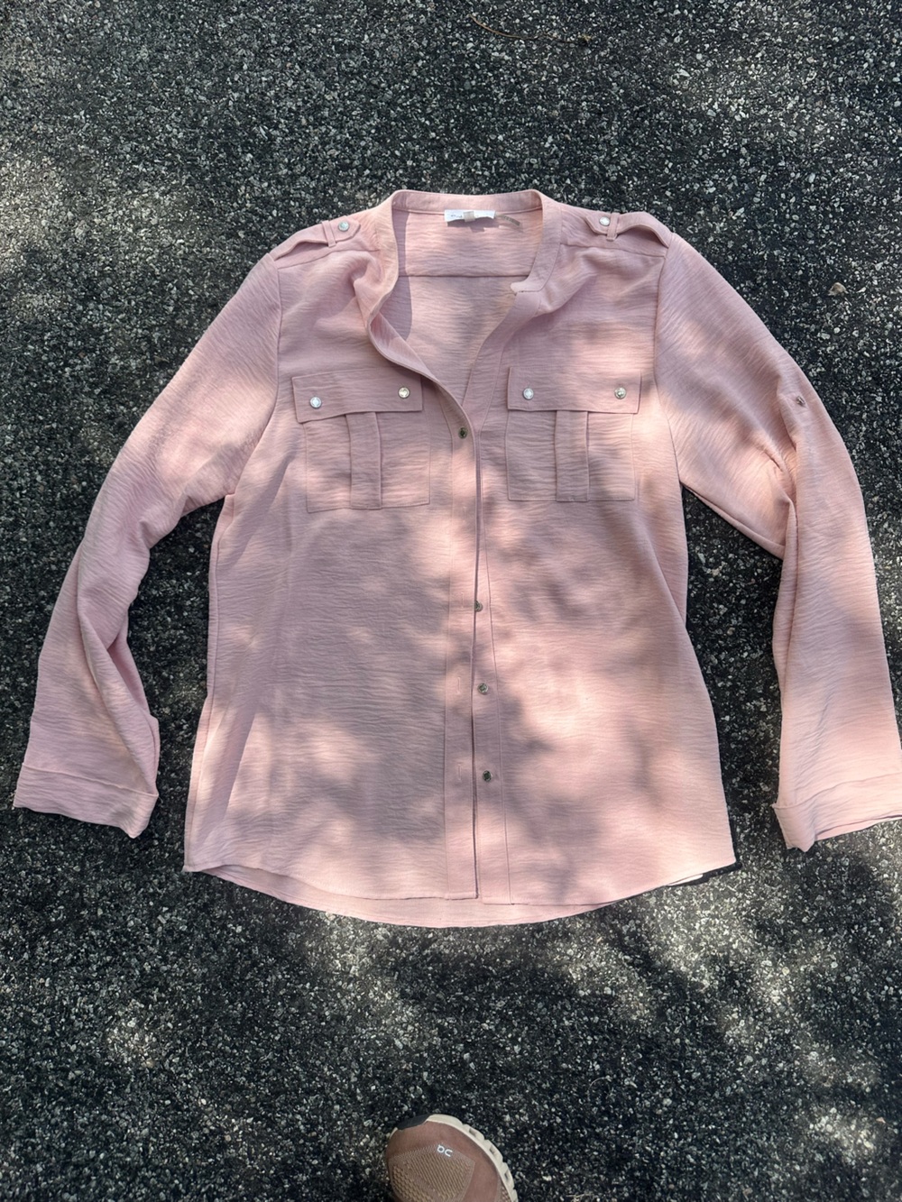 Calvin Klein Soft Blush Button-Down Utility Blouse